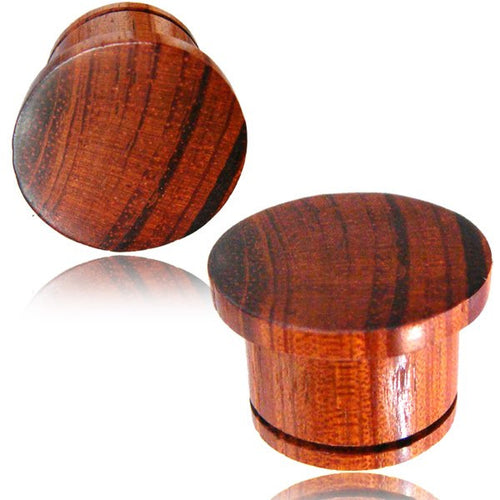 Pair of Top Hat Wood Plugs, Organic Blood Wood Plugs, Flat Top Single Flare Gauges, Single Flare Plugs, Wood Ear Tunnels.