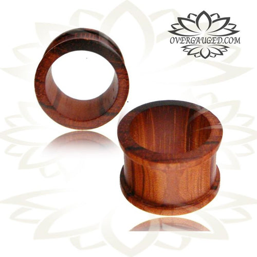 Pair of Flat Top Hat Wood Tunnels, Organic Blood Wood Tunnels, Double Flare Ear Gauges, Tribal Wood Plugs.