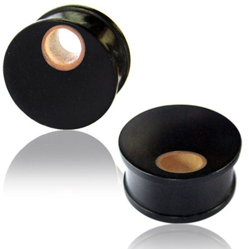 Pair of Organic Wood Plugs, Concave Ebony Wood Plugs, Inlay Teak Tunnels, Double Flared Tunnels, Organic Wood Plugs, Wood Body Jewelry.