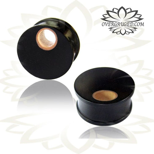 Pair of Organic Wood Plugs, Concave Ebony Wood Plugs, Inlay Teak Tunnels, Double Flared Tunnels, Organic Wood Plugs, Wood Body Jewelry.