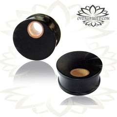 Pair of Organic Wood Plugs, Concave Ebony Wood Plugs, Inlay Teak Tunnels, Double Flared Tunnels, Organic Wood Plugs, Wood Body Jewelry.