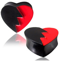 Pair of Organic Ebony Wood Plugs, Double Flare Ear Plug, Gothic Punk Cut Heart.