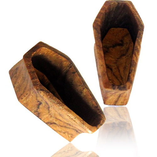 Pair of Organic Teak Wood Plugs, Double Flare Gauges, Coffin Shape Tunnels, Wood Ear Plugs, Gothic Jewelry, Organic Body Jewelry.