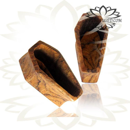 Pair of Organic Teak Wood Plugs, Double Flare Gauges, Coffin Shape Tunnels, Wood Ear Plugs, Gothic Jewelry, Organic Body Jewelry.