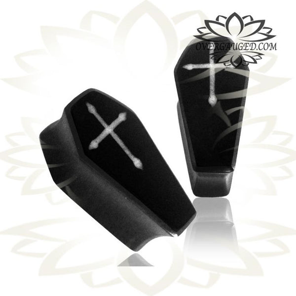 Pair of Gothic Plugs, Organic Wood Plugs, Ebony Wood Plugs, Double Fla ...