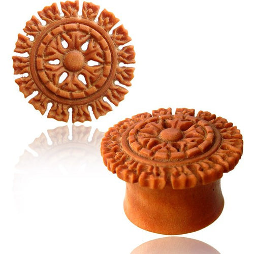 Pair of Organic Plugs, Mayan Design Sawo Wood Plugs, Double Flared Ear Plugs, Tribal Ear Tunnels, Tribal Body Jewelry.
