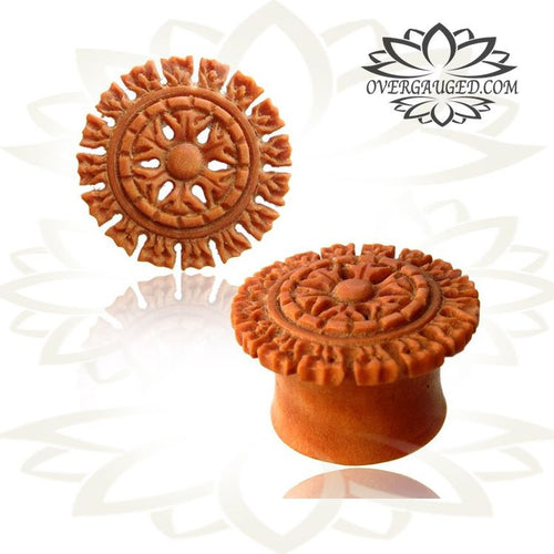 Pair of Organic Plugs, Mayan Design Sawo Wood Plugs, Double Flared Ear Plugs, Tribal Ear Tunnels, Tribal Body Jewelry.