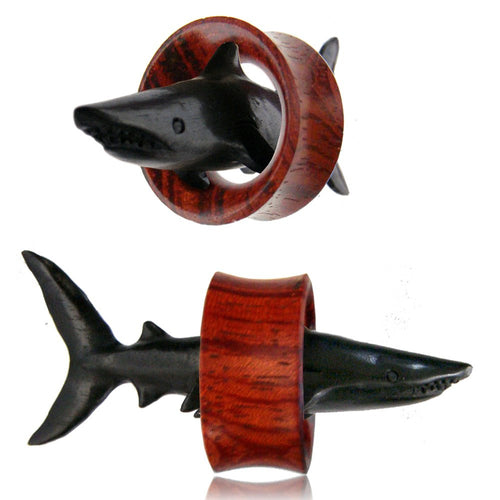 Pair of Organic Blood Wood Tunnels, Double Flare Wood Plugs, Organic Plugs, Shark Tunnels.