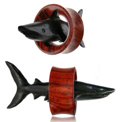Pair of Organic Blood Wood Tunnels, Double Flare Wood Plugs, Organic Plugs, Shark Tunnels.