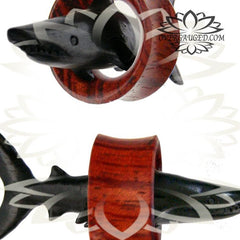 Pair of Organic Blood Wood Tunnels, Double Flare Wood Plugs, Organic Plugs, Shark Tunnels.
