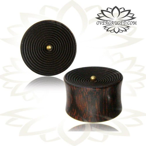 Pair of Organic Tamarind Wood Plugs, Brass Accent Wood Plugs, Double Flare Wood Plugs, Engraved Tribal Ear Plugs, Tribal Body Jewelry.