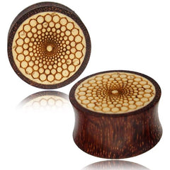 Pair of Tamarind Wood Plugs Inlay Jack Fruit Wood with Engraving, Double Flare Wood Plugs, Tribal Ear Plugs, Wood Plugs, Tribal Body Jewelry .