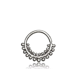 Single Ornate Thai Hill Tribe Septum Ring in 16g (1.2mm),  Hill Tribe Brass Dots Septum Ring, Ring Diameter 8mm, Brass Helix.