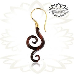 Pair of Ornate Carved Sono Wood 18g (1mm) Brass Antiqued Polished Spirals Earrings.