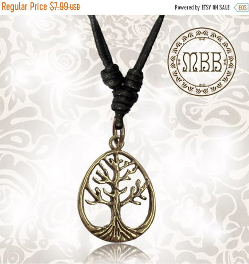 Single Small Brass Tree of Life Pendant 1&quot; inch (25mm length) Adjustable Cotton Cord Necklaces.