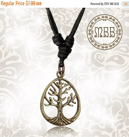 Single Big Brass Tree of Life Pendant 1&quot; 5/8 inch Amulet On Adjustable Cotton Cord Necklace.