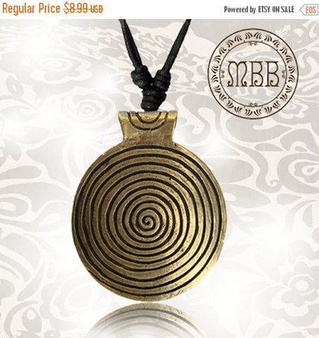 Single Large Brass Seated Hindu God Ganesh Pendant 1&quot; 3/4 inch (45mm diameter) Amulet On AdjustableCotton Cord Necklace.