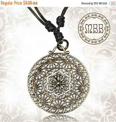 Tribal Big Brass Tree of Life Pendant 1&quot; 5/8 inch (41mm diameter) Amulet On Adjustable Cotton Cord Necklace.