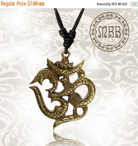 Single Small Brass (Hindu God) Ganesh Pendant 1&quot; 1/4 inch (31mm length) Adjustable Cotton Cord Necklace. Yoga Pendants.
