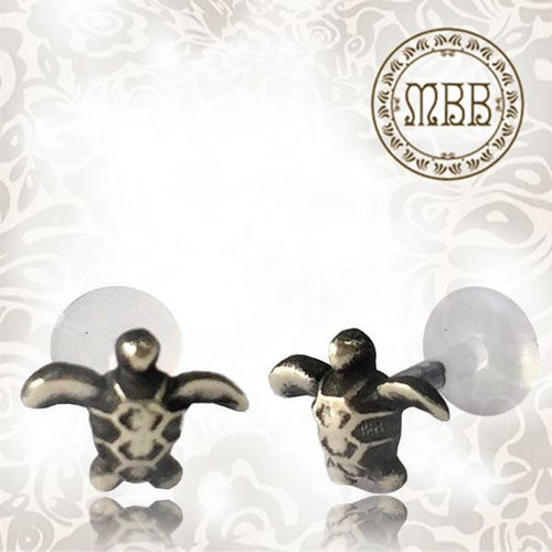 Single Sterling Silver and Bio PlastiK Labret (Tragus) Antiqued Brass Sea Turtle, Helix, Nose Stud, Earring, Size 1/4&quot; or 5/16&quot; .