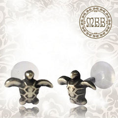 Single Sterling Silver and Bio PlastiK Labret (Tragus) Antiqued Brass Sea Turtle, Helix, Nose Stud, Earring, Size 1/4&quot; or 5/16&quot; .