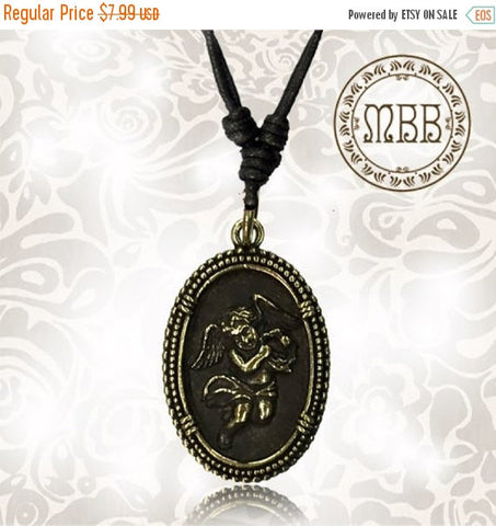 Single Large Brass Seated Hindu God Ganesh Pendant 1&quot; 3/4 inch (45mm diameter) Amulet On AdjustableCotton Cord Necklace.