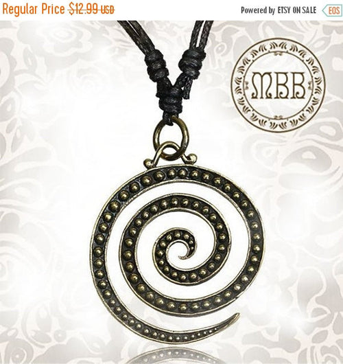 Single Ornate Tribal Big Brass Spiral Pendant 1&quot; 5/8 inch (45mm long) Amulet On Adjustable Cotton Cord Necklace.