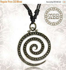 Single Ornate Tribal Big Brass Spiral Pendant 1&quot; 5/8 inch (45mm long) Amulet On Adjustable Cotton Cord Necklace.