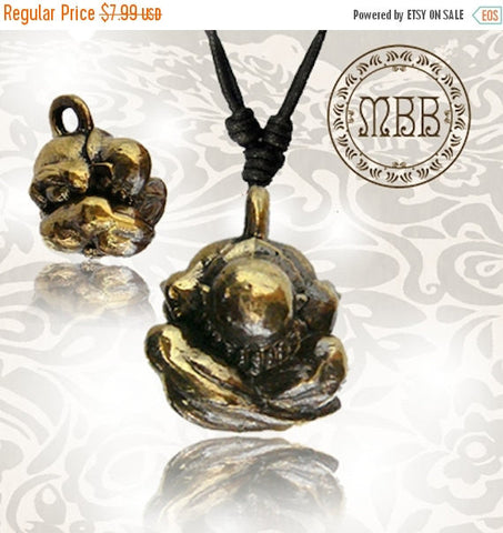 Single Brass Thai Singha Pendan, Sizet 7/8&quot; inch (22mm diameter) Adjustable Cotton Cord Necklace.