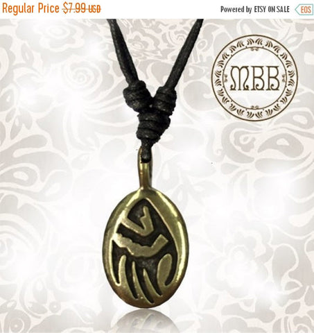 Single Brass Thai Singha Pendan, Sizet 7/8&quot; inch (22mm diameter) Adjustable Cotton Cord Necklace.