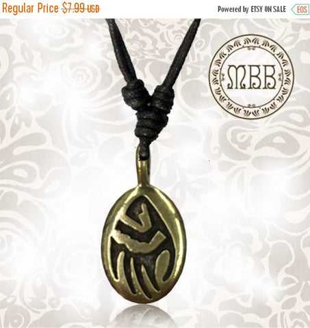 Single Ornate Tribal Big Brass Spiral Pendant 1&quot; 5/8 inch (45mm long) Amulet On Adjustable Cotton Cord Necklace.