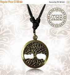 Single Tree of Life Brass Pendant,Size 1&quot; inch (26mm length), Adjustable Cotton Cord Necklace, Yoga Coin Pendants.