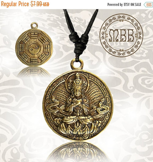 Single Brass Hindu God Vajradhara Pendant, 1&quot; 1/4 inch (30mm diameter) Adjustable Cotton Cord Necklace.