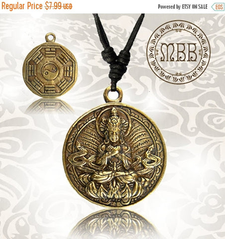 Single Tribal Brass Seated (Hindu God) Ganesh Pendant Size1&quot; 1/4 inch (30mm length), Adjustable Cotton Cord Necklace.