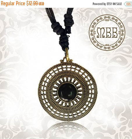 Single Tribal Brass Yogi Amulet Pendant 3/4&quot; inch (19mm diameter) On Adjustable Cotton Cord Necklace.