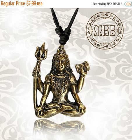 Single Tribal Brass Seated (Hindu God) Ganesh Pendant Size1&quot; 1/4 inch (30mm length), Adjustable Cotton Cord Necklace.