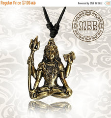 Tribal Brass Hindu God Shiva Pendant 1&quot; 1/4 inch Amulet On Adjustable Cotton Cord Necklace.