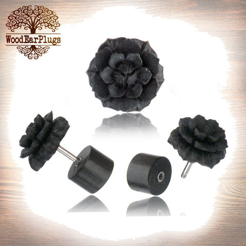 Pair Fake Gauge Earrings, Zebra Wood Faux Plugs, 18g Fake Plugs, Fake Ear Piercing Jewelry, Cheater Wood Plugs.