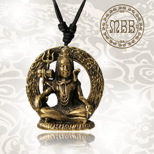 Single Brass (Hindu God) Shiva Pendant 1&quot; 1/4 inch (30mm diameter), Adjustable Cotton Cord Necklace.