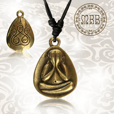 Tribal Brass Hindu God Ganesh Pendant 7/8&quot; inch (22mm diameter) Amulet On Adjustable Cotton Cord Necklace.