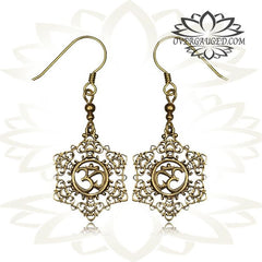 Pair of Brass Om Symbol Fishhook Earrings, Body Piercing Dangling Girly Brass Earrings.