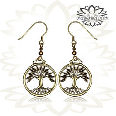 Pair of Ornate Brass Earrings Antiqued Tree of Life Tribal Fishhook Earrings, Brass Body Jewelry.