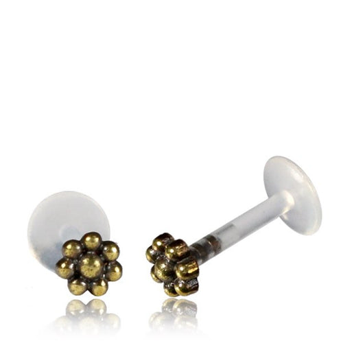 Single Brass 16g Labret, Tribal Brass Tragus Earring, Afghan Brass Labret Flower, Tribal Brass Body Jewelry.