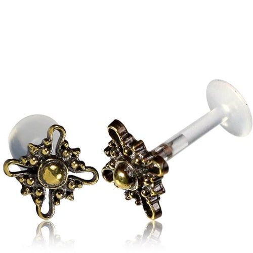 Single 16g Tribal Brass Labret, Tragus Earring, Indian Style Brass Jewelry, Tribal Body Jewelry.