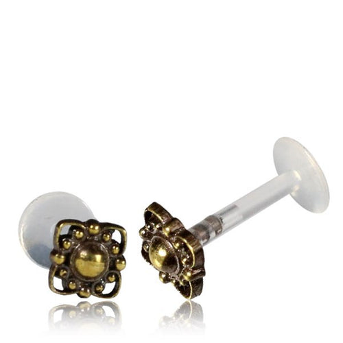 Single 16g Brass Labret, 16g Tragus Earring, Indian Style Brass Labret, Antiqued Tribal Earl Stud, Lip Piercing