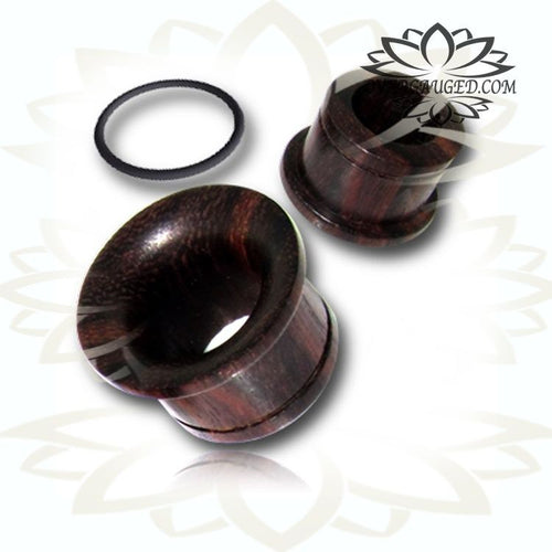 Pair of Sono Wood Tunnels, Single Flare Wood Tunnels, Wood Ear Tunnels, Wood Plugs, Organic Wood Gauges.