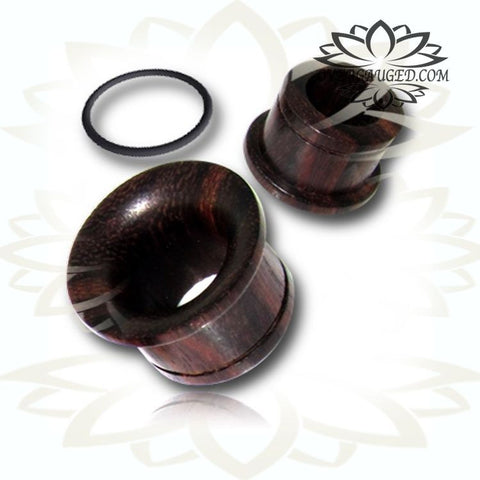 Pair of Concave Organic Plugs, Olive Wood Plugs, Double Flared Wood Plugs, Om Symbol Inlay and Engraving on Buffalo Horn, Wood Ear Gauges, Organic Body Jewelry.