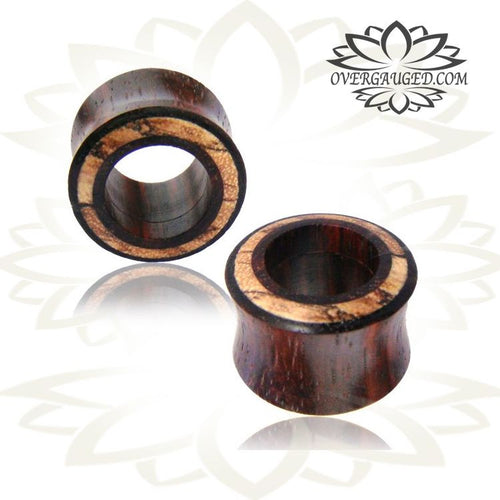 Pair of Organic Sono Wood Plugs, Double Flared Ear Tunnels, Tamarind Wood Inlay, Wood Ear Plugs, Wood Gauges, Wood Body Jewelry.