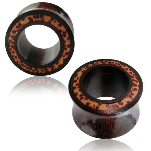 Pair of Organic Wood Plugs, Sono Wood Plugs with Coconut Wood inlay, Double Flared Tunnels, Organic Wood Tunnels, Tribal Wooden Jewelry.